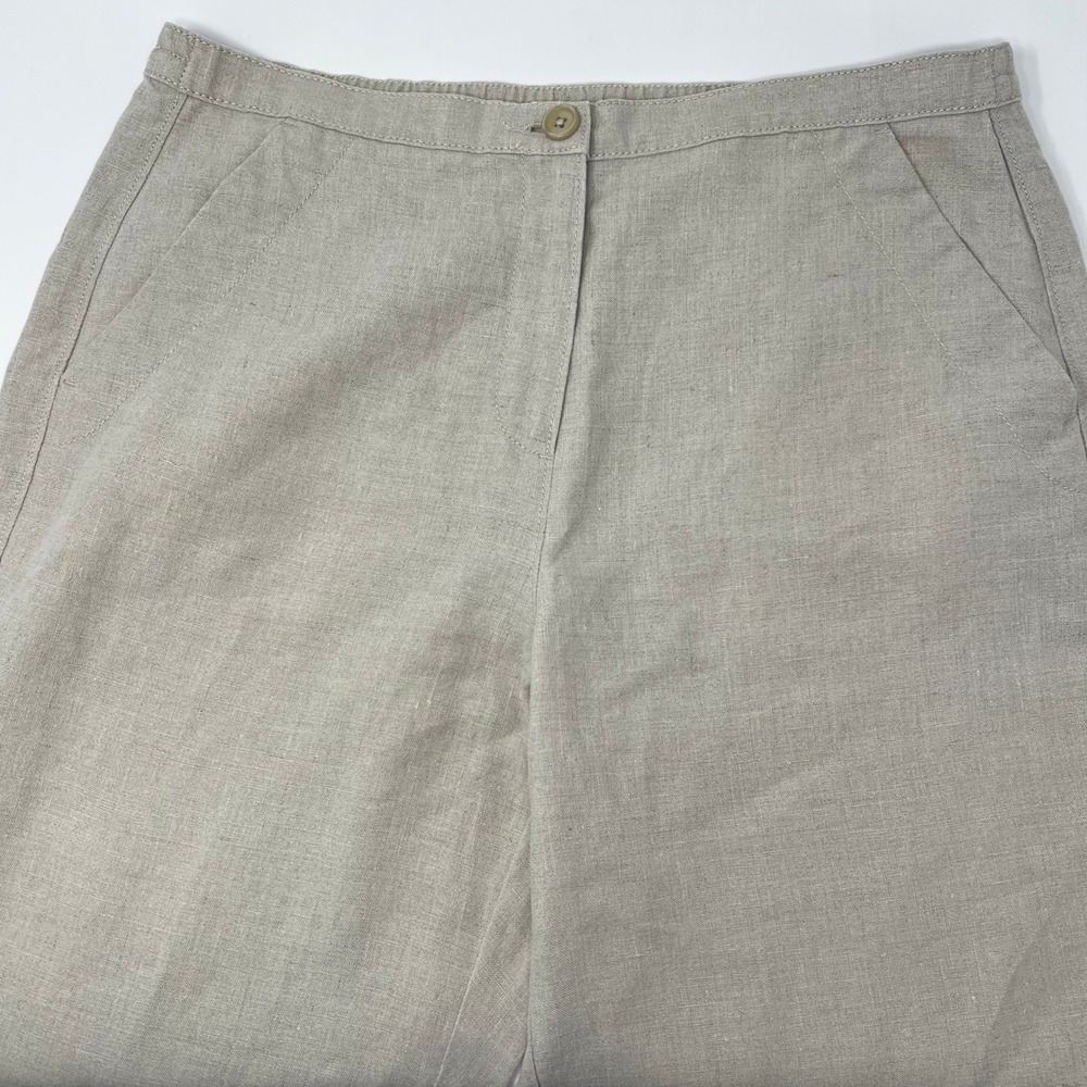 LL Bean Womens Khaki 100% Linen Pants Size 12 Petite 0FXD1 Beige Straight Leg
